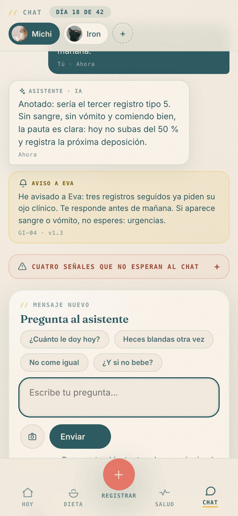 Pantalla móvil del chat de ayuda de iron.cat