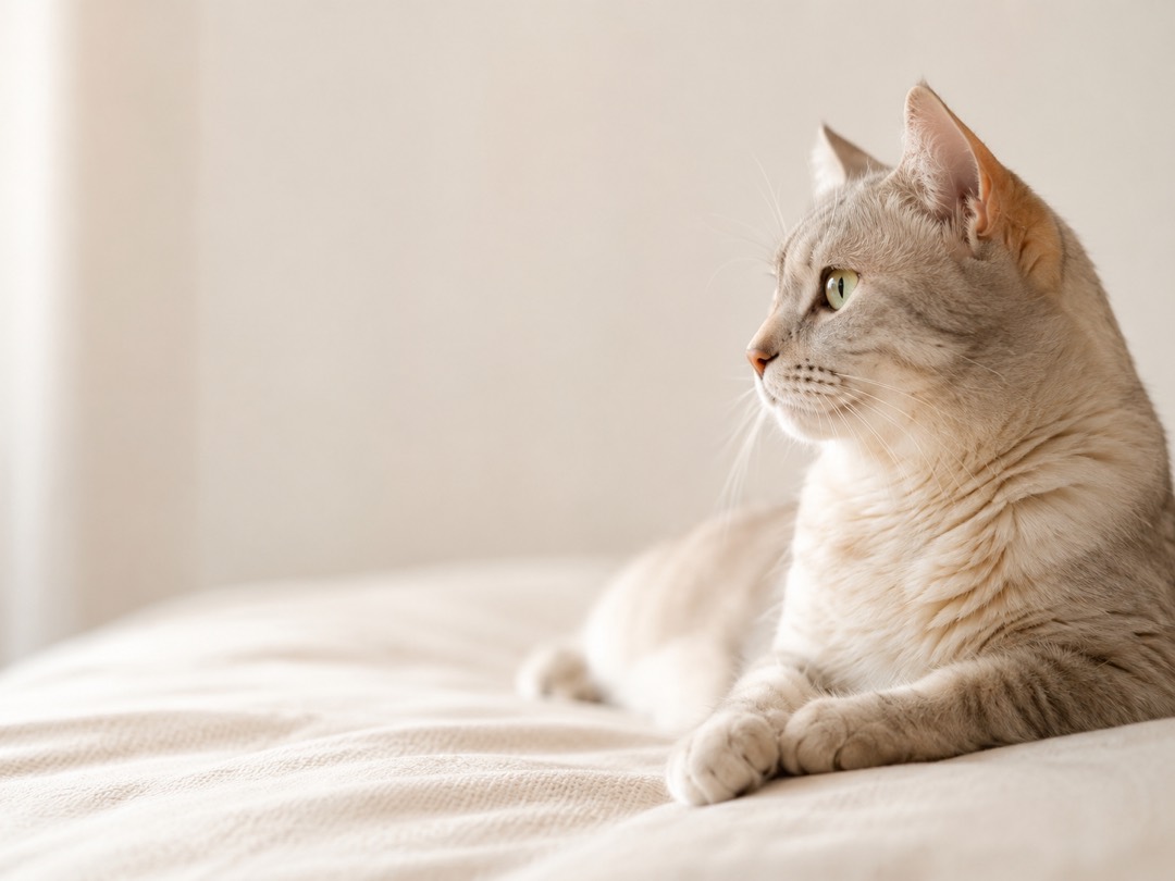Gato claro de perfil en casa